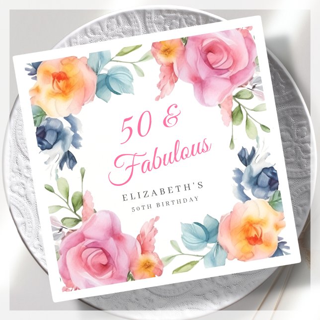 Elegant Floral 50. Geburtstagsparty Serviette (Von Creator hochgeladen)