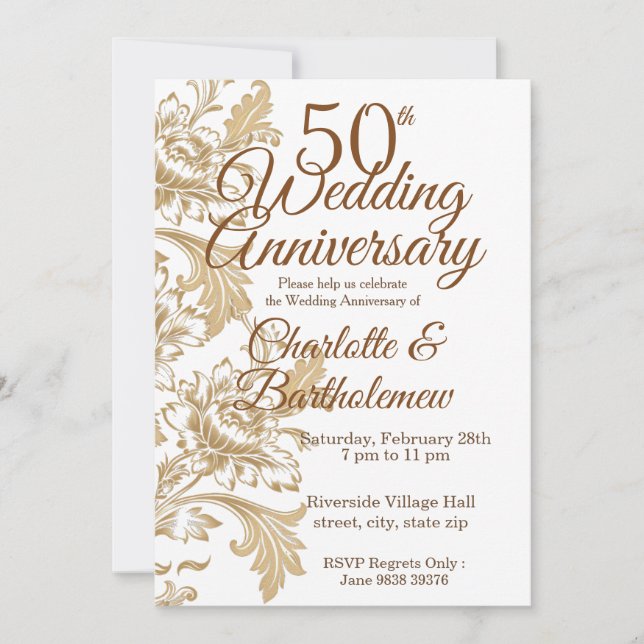 Elegant Floral 50. Hochzeitstag Einladung (Vorderseite)