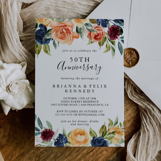Elegant Floral 50. Hochzeitstag Einladung (Von Creator hochgeladen)