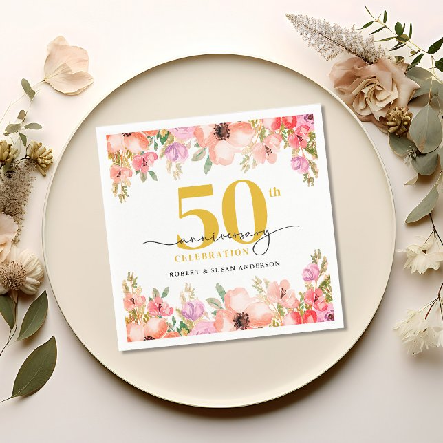 Elegant Floral 50. Hochzeitstag Serviette (Von Creator hochgeladen)