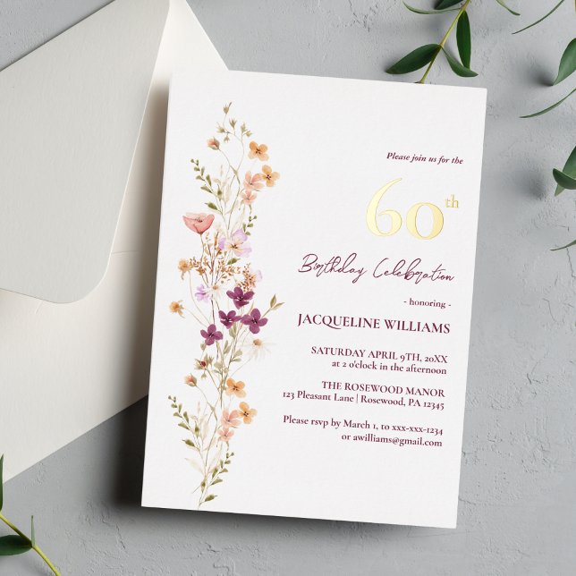 Elegant Floral 60. Geburtstag Folieneinladung (Von Creator hochgeladen)