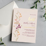 Elegant Floral 60. Geburtstag Folieneinladung<br><div class="desc">Dieses elegante und schlichte Geburtstagsfest lädt zu wunderschönen Wildblumen auf Champagneruntergrund ein. Im Hintergrund erwartet Sie eine große Auswahl an bunten Wildblumen und Schmetterlingen. Das Design ist böhmisch-inspiriert und strahlt ein skurriles und romantisches Ambiente aus.</div>