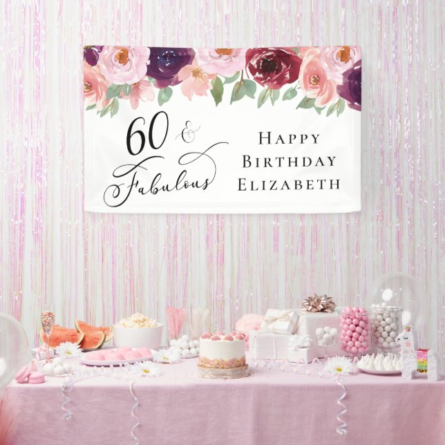 Elegant Floral 60. Geburtstagsparty Banner (Party)