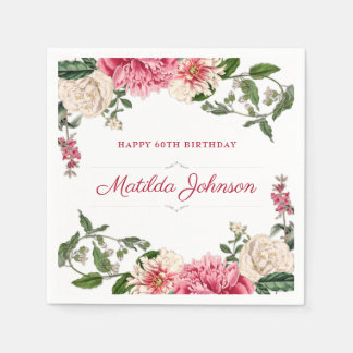 Elegant floral 60. Geburtstagsparty Klasse Custom Serviette