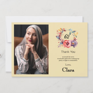 Elegant Floral 62. Geburtstag Dankeschön Karte