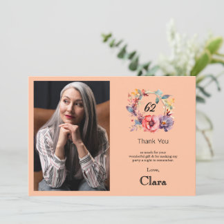 Elegant Floral 62. Geburtstag Dankeschön Karte