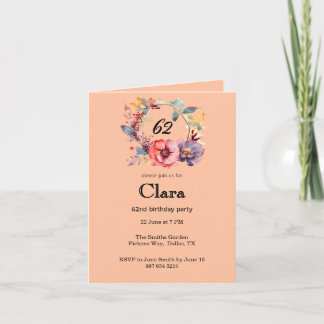 Elegant Floral 62. Geburtstagsparty Einladung