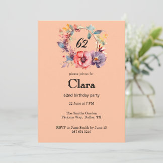 Elegant Floral 62. Geburtstagsparty Einladung