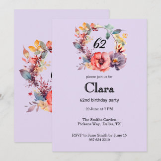 Elegant Floral 62. Geburtstagsparty Einladung