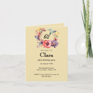 Elegant Floral 62. Geburtstagsparty Einladung