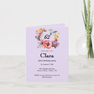 Elegant Floral 62. Geburtstagsparty Einladung