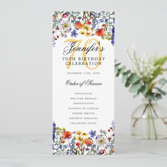 Elegant Floral 70. Geburtstag Programm Vielen Dank (Stehend Vorderseite)