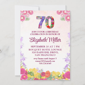 Elegant Floral 70. Geburtstagsfeier Einladung