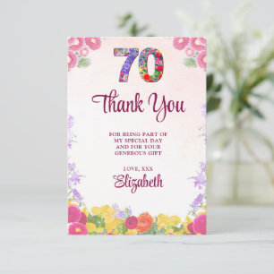 Elegant Floral 70. Geburtstagsparty / 70 Jahre Dankeskarte