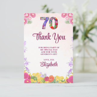 Elegant Floral 70. Geburtstagsparty / 70 Jahre Dankeskarte