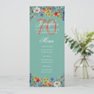 Elegant floral 70. Geburtstagsparty Menü Aquamarin Einladung