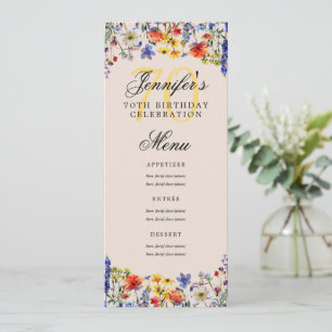 Elegant Floral 70. Geburtstagsparty Menü Champagne Einladung