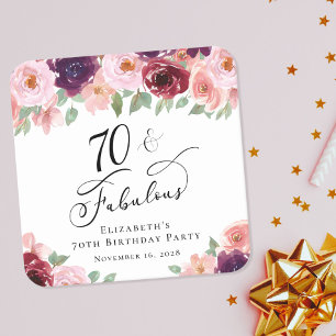 Elegant Floral 70. Geburtstagsparty Rechteckiger Pappuntersetzer