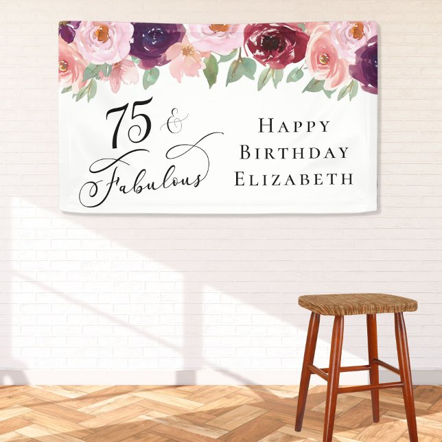 Elegant Floral 75. Geburtstagsparty Banner (Von Creator hochgeladen)