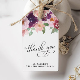 Elegant Floral 75. Geburtstagsparty Danke Geschenkanhänger