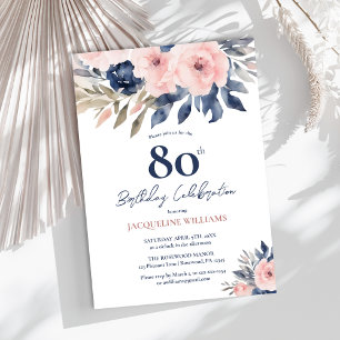 Elegant Floral 80. Geburtstag Einladung