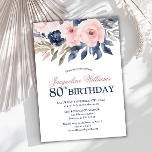 Elegant Floral 80. Geburtstag Einladung