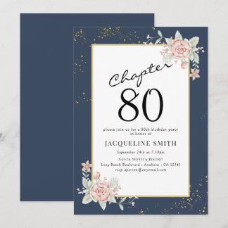 Elegant Floral 80. Geburtstag Einladung