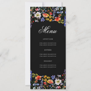 Elegant floral 80. Geburtstag Menü Black Einladung