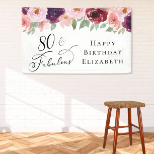Elegant Floral 80. Geburtstagsparty Banner