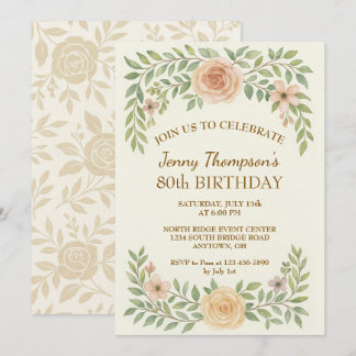 Elegant Floral 80. Geburtstagsparty Einladung