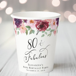 Elegant Floral 80. Geburtstagsparty Pappbecher