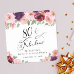 Elegant Floral 80. Geburtstagsparty Rechteckiger Pappuntersetzer<br><div class="desc">Eleganter 80. Geburtstagsparty-Untersetzer mit "80 & Fabulous" in einer schicken Kalligraphie-Drehbuch und Aquarellbouquets von bordeauxroten und rot rosa Blumen mit Salbeigrün.</div>
