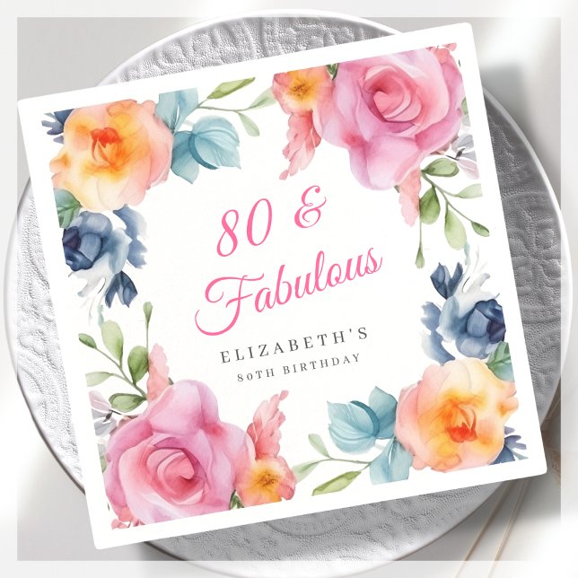 Elegant Floral 80. Geburtstagsparty Serviette (Von Creator hochgeladen)