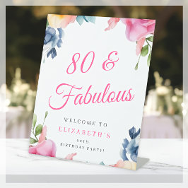 Elegant Floral 80. Geburtstagsparty Willkommen Sockelschild