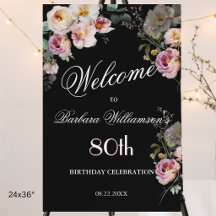 *Elegant Floral 80th Birthday (24x36) Welcome 
