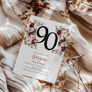 Elegant Floral 90. Geburtstag Einladung