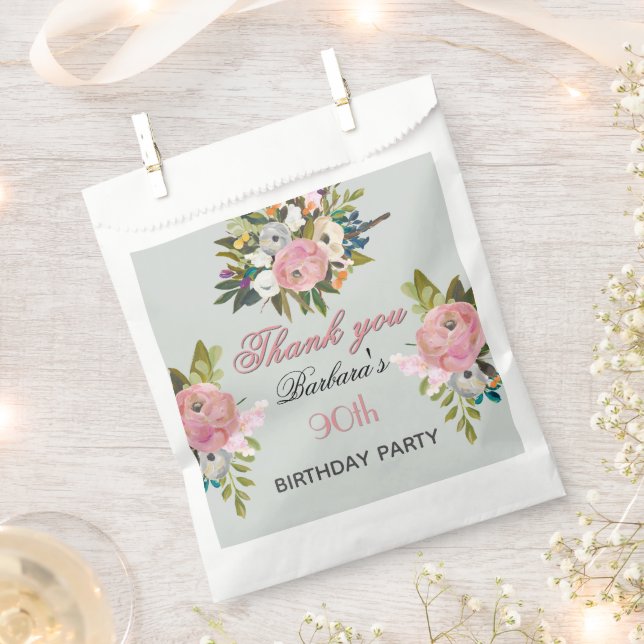 Elegant Floral 90. Geburtstag  Geschenktütchen (Ausgeschnitten)