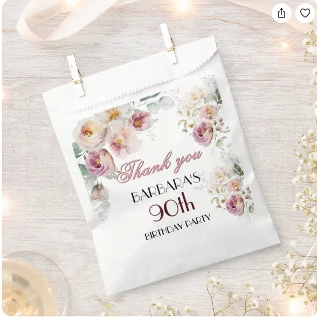 Elegant Floral 90. Geburtstag  Geschenktütchen (Von Creator hochgeladen)