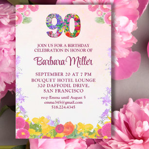 Elegant Floral 90. Geburtstagsparty - 90 Jahre Einladung