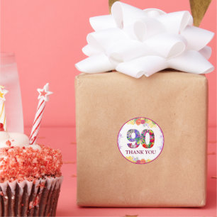 Elegant Floral 90. Geburtstagsparty / 90 Jahre Runder Aufkleber