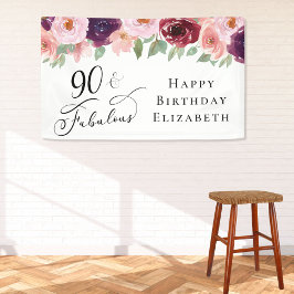 Elegant Floral 90. Geburtstagsparty Banner