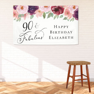 Elegant Floral 90. Geburtstagsparty Banner