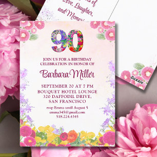 Elegant Floral 90. Geburtstagsparty Einladung Postkarte