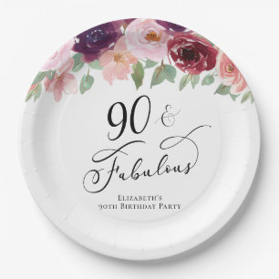 Elegant Floral 90. Geburtstagsparty Pappteller