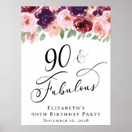 Elegant Floral 90. Geburtstagsparty Poster