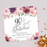 Elegant Floral 90. Geburtstagsparty Rechteckiger Pappuntersetzer<br><div class="desc">Eleganter Untersetzer für ihre 90. Geburtstagsparty mit "90 & Fabulous" in einem schicken Kalligrafieschrift und Aquarellbouquets in bordeauxrot und rot rosa Blumen mit Salbeigrün.</div>
