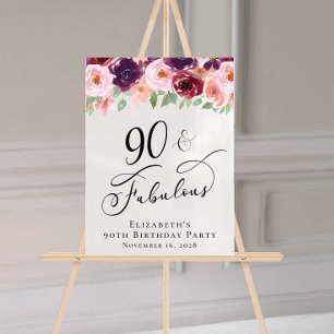 Elegant Floral 90. Geburtstagsparty Willkommen Acrylschild