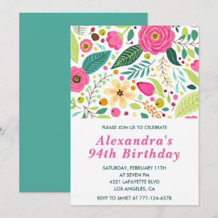 Elegant Floral 94. Geburtstag Einladungen Bunte