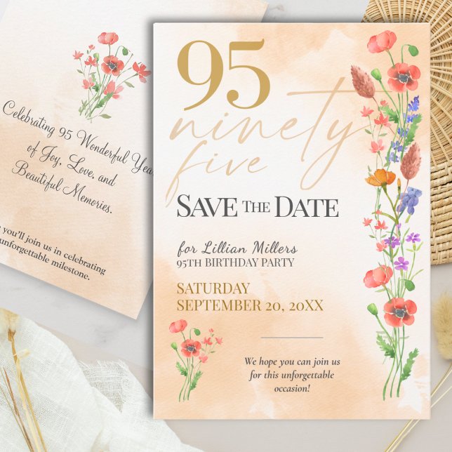 Elegant Floral 95th Birthday - 95 Save The Date (Von Creator hochgeladen)