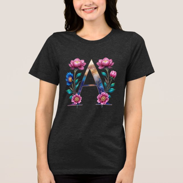 Elegant Floral A Initial T - Shirt für sie (Vorderseite)